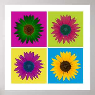Poster de quatre tournesols en couleur