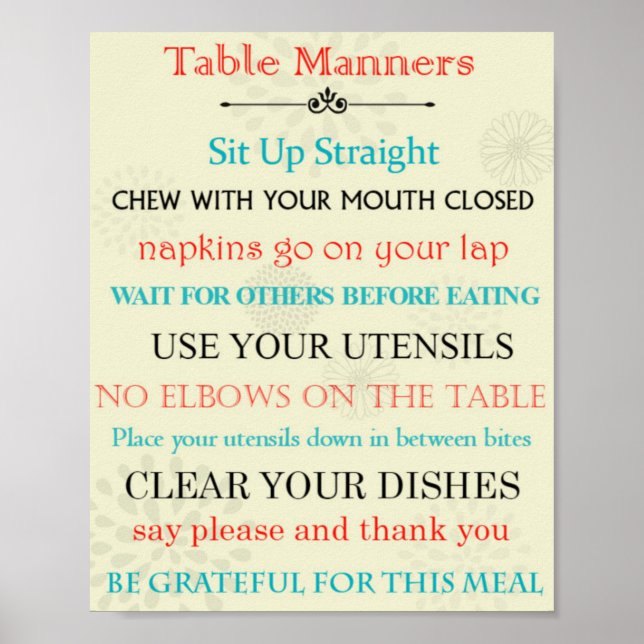 Poster de rappel des gestionnaires de table (Devant)