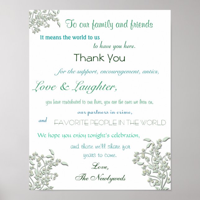 Poster de réception de mariage, signe de Merci (Devant)
