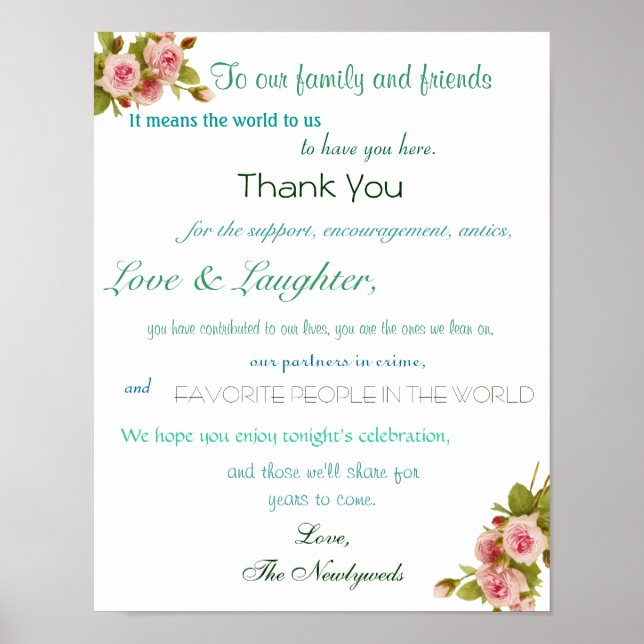 Poster de réception de mariage, signe de Merci (Devant)