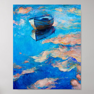 Poster de réflexion de bateau impressionniste bleu
