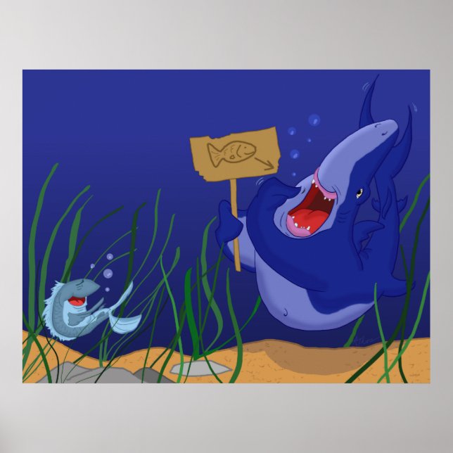 Poster de requin affamé et de poisson riant (Devant)
