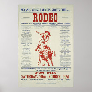 Poster de Rodéo vintage Nouvelle-Zélande