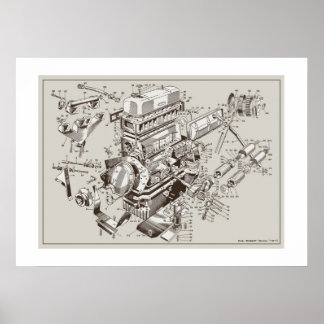 Poster de schéma du moteur MG "TF" - OffWhite