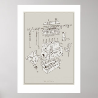 Poster de schéma du moteur Triumph TR4A - OffWhite