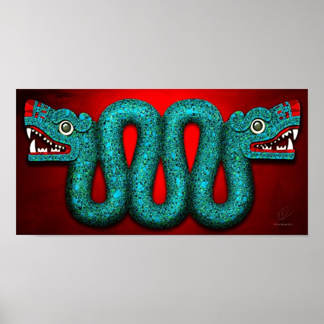 Poster de Serpent en mosaïque Turquoise Aztec (Devant)
