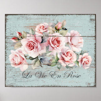 Poster de Shabby Chic Blush Roses La Vie En Rose