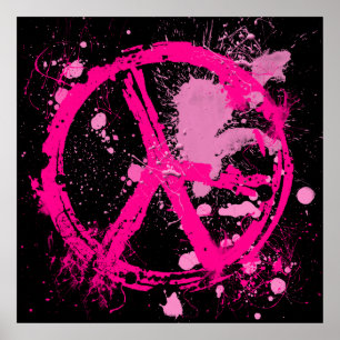 POSTER DE SIGNE DE PAIX RÉTRO ROSE