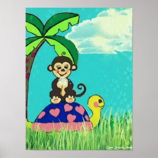 Poster de singe et de tortue par Carol Zeock
