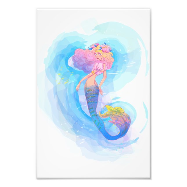 Poster de sirène aquarelle (Devant)