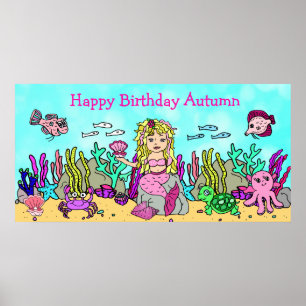 Poster de sirène d'anniversaire heureux