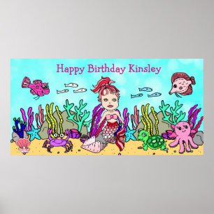 Poster de sirène d'anniversaire heureux