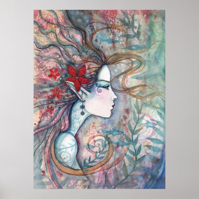 Poster de sirène de fleurs rouges par Molly Harris (Devant)