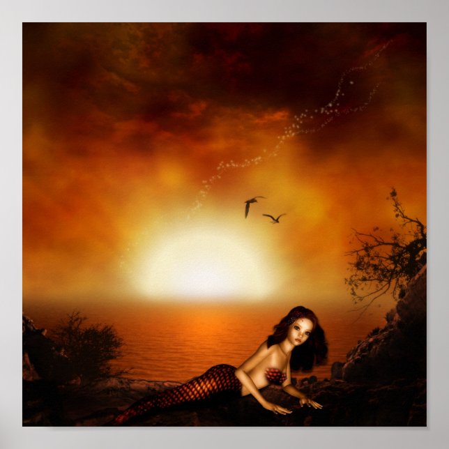 Poster de sirène de Sunset en Bourgogne Imprimer (Devant)