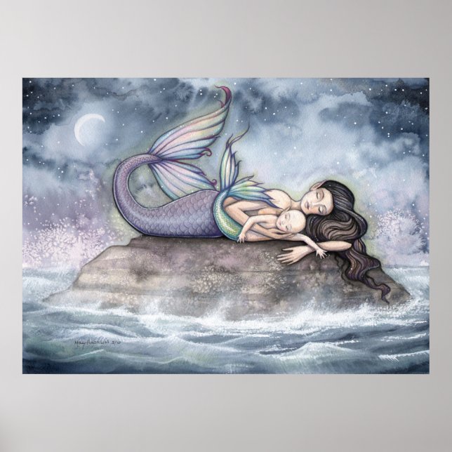 Poster de sirène mère et bébé sirènes (Devant)