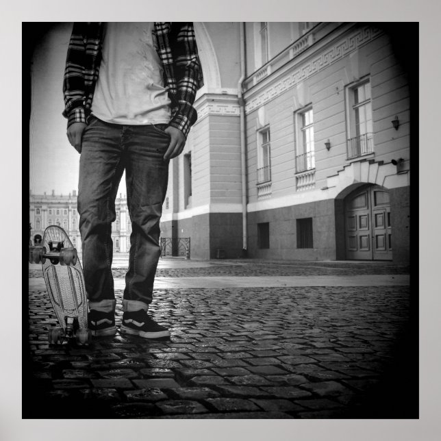 Poster de skateboard noir et blanc de la Old Schoo (Devant)