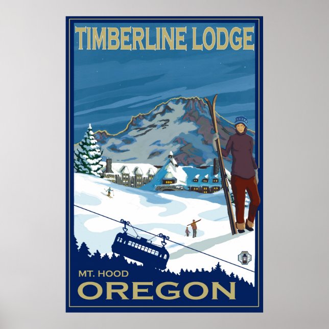 Poster de ski de Mount Hood, Oregon - Timberline L (Devant)