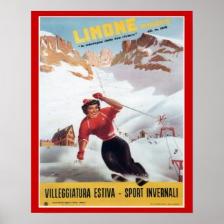 Poster de ski vintage, Italie, Limone