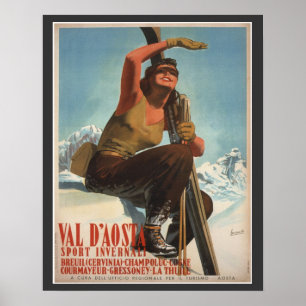 Poster de ski vintage, Italie, Val d'Aosta