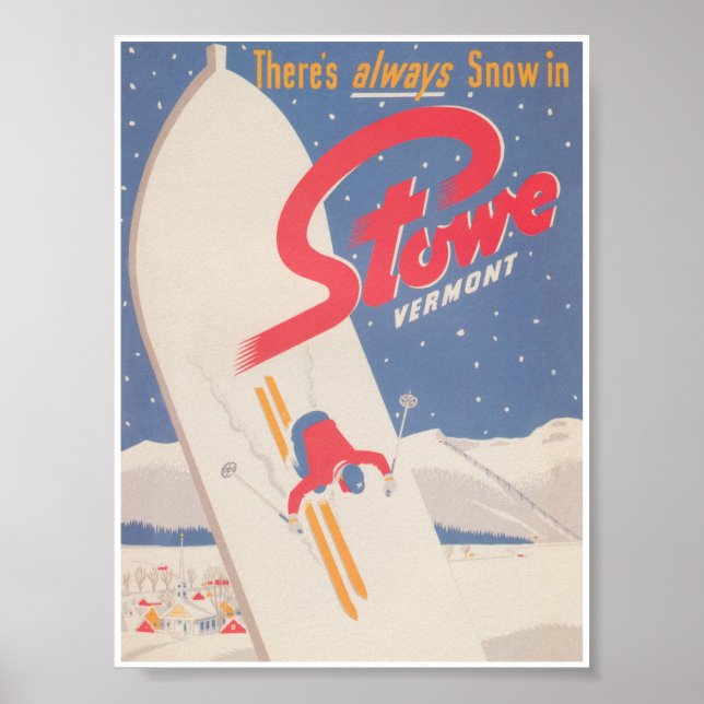 Poster de ski Vintage Stowe Vermont (Devant)