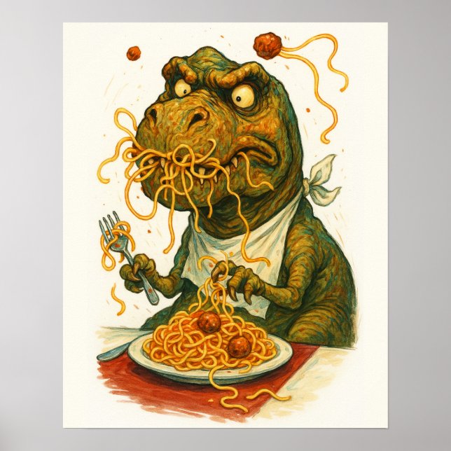 Poster de Spaghetti à manger à T-Rex (Devant)