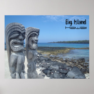 Poster de statues tiki de Big Island Hawaii
