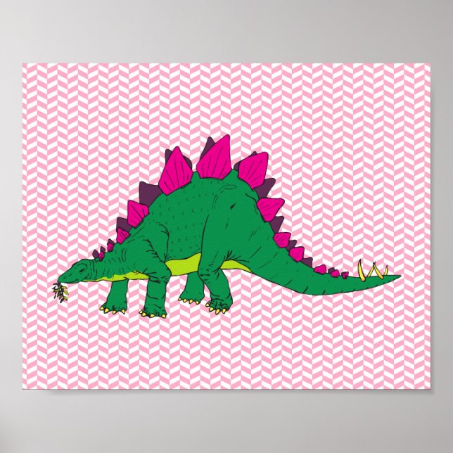 Poster de Stegosaurus en os roses et blancs (Devant)