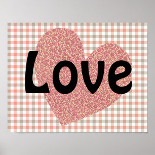 Poster de style vintage Coeur et Amour Art en rose