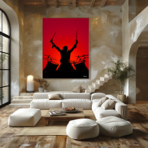 Poster de tambour de rock - Silhouette noire sur r