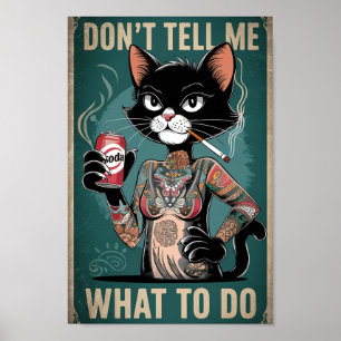 Poster de tatouage de chat noir drôle - Ne me dite