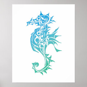 Poster de tatouage Tribal Turquoise Seahorse Impri