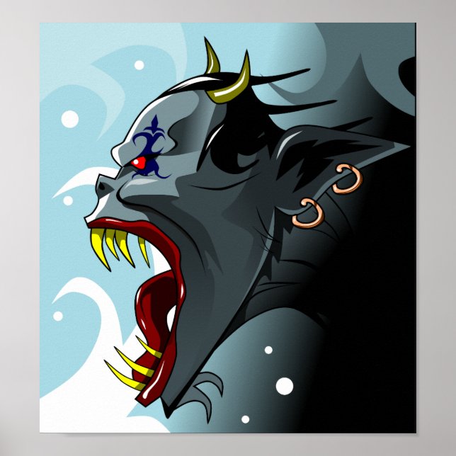 Poster de tête de démon à cornes (Devant)