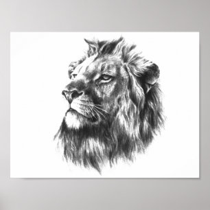 Poster de tête Lions noir et blanc