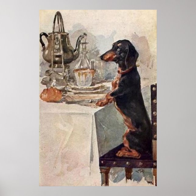 Poster de thé vintage Cute Dachshund à boire Impri (Devant)