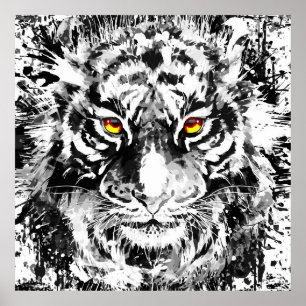 Poster de tigres   Tiger   Noir et blanc