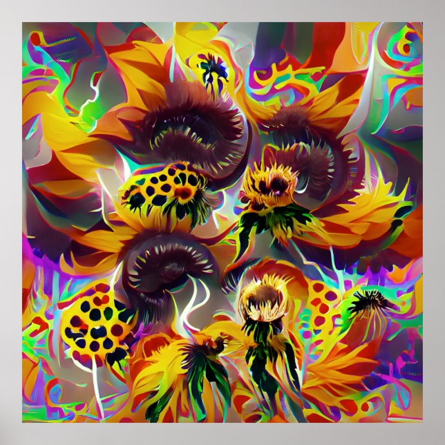 Poster de tournesols psychédélique imprimé acryliq (Devant)