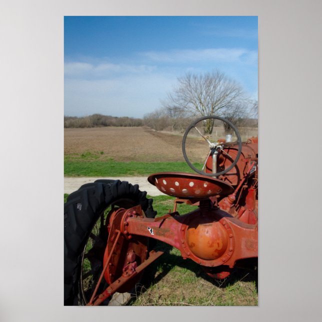 Poster de tracteur rouge antique Imprimer (Devant)