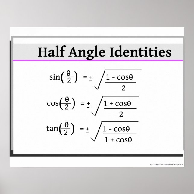 Poster de trigonométrie : Identités à demi-angle (Devant)