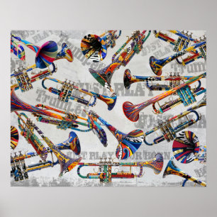 Poster de trompette coloré, Trumpet Music Art