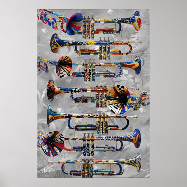 Poster de trompette Coloré Trumpet Wall Art de Jul (Devant)