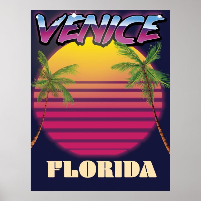 poster de vacances rétro Venice Florida (Devant)