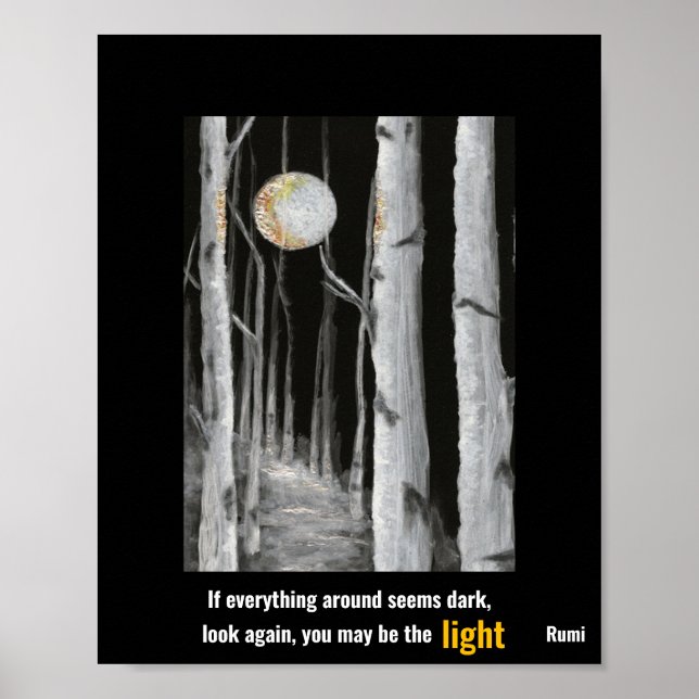 Poster de valeur Arbres Noir Blanc Or Rumi (Devant)