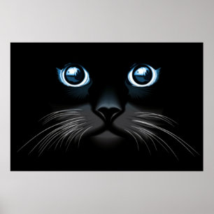 Poster de visage de chat noir bleu teint