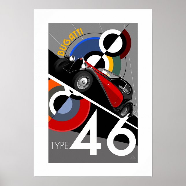 Poster de voiture de style Art déco Buggatti (Devant)