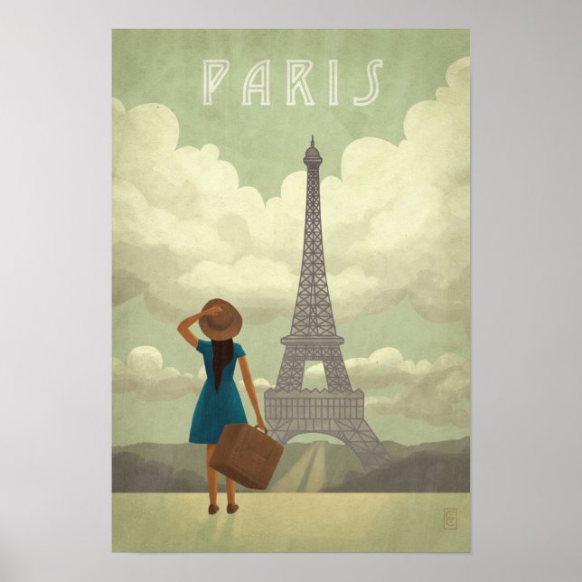 Poster de voyage de Paris pour filles à la Vintage (Devant)