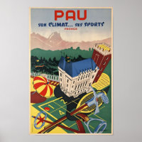 Poster de voyage de Pau, France/Art Déco Vintage