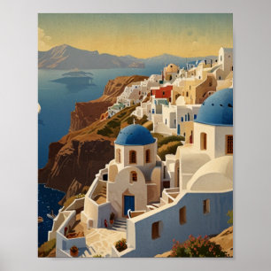 Poster de voyage de Santorini Grèce Vintage Grèce