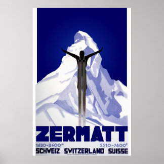 poster de voyage de ski Zermatt