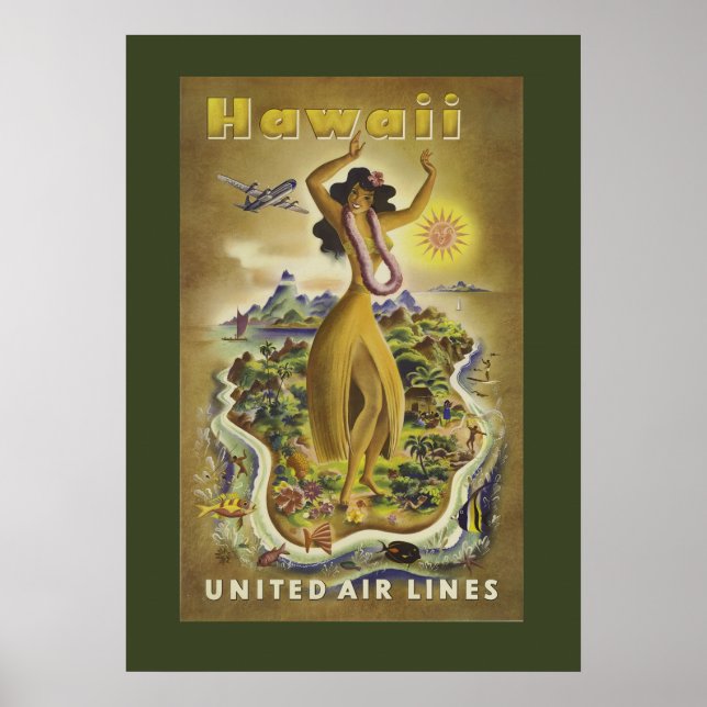 Poster de voyage Hawaiian vintage (Devant)
