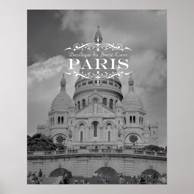 Poster de voyage Paris noir et blanc : Sacré Coeur (Devant)